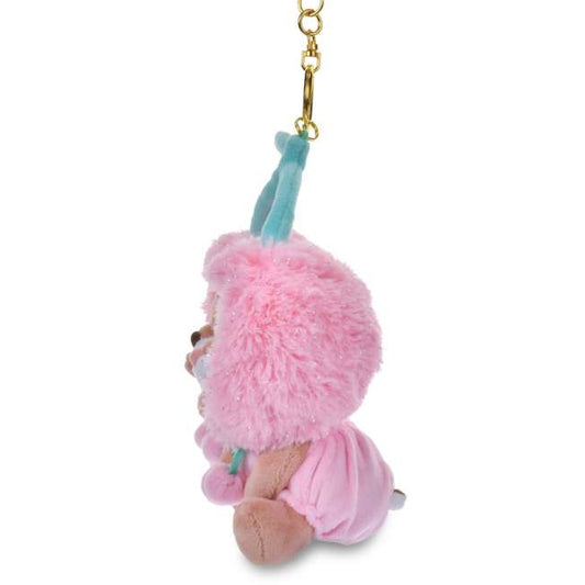 Glossy Fruits series keychain with transparent fruit design and Chip 'n Dale charm. Aesthetic red and pink accessories from Disney Store Japan.