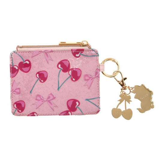 Pink cardholder with cherry design and matching keychain of Marie Aristocats. Exclusive from Disney Store Japan.