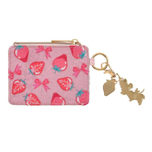 Pink cardholder with cherry design and matching keychain of Minnie. Exclusive from Disney Store Japan.