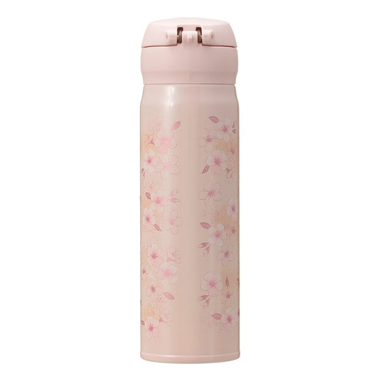 Starbucks Japan SAKURA Shine Brightly 2026 collection merchandise. Limited edition series featuring glitter pink stainless bottles, Stanley collaboration tumblers in pink gradient, and color-changing cups. The design theme highlights vivid spring colors, metallic gold accents, and bright cherry blossom patterns.
