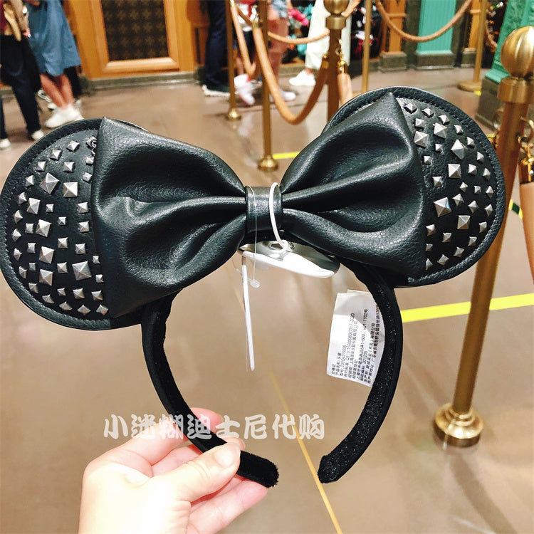 SHDL - Black leather studded ears / headband
