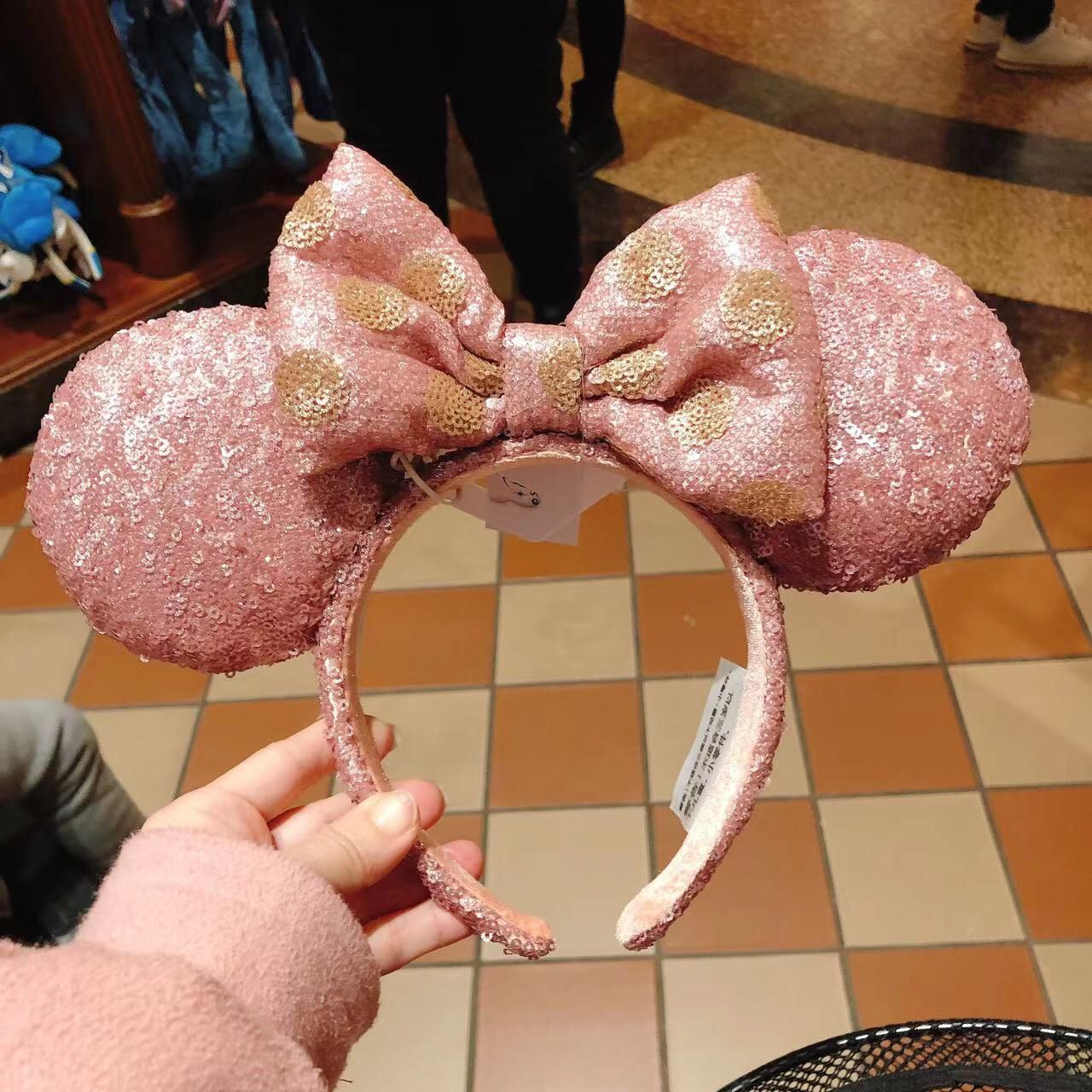 SHDL - Pink sequin gold dots ears