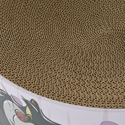 Nekoichi x Disney Store Japan Cat Day collaboration items. A raised ceramic food bowl and circular 'Bali Bali Bowl' scratcher bed featuring illustrations of Lucifer chasing mice Jack and Gus. High-quality cat supplies.