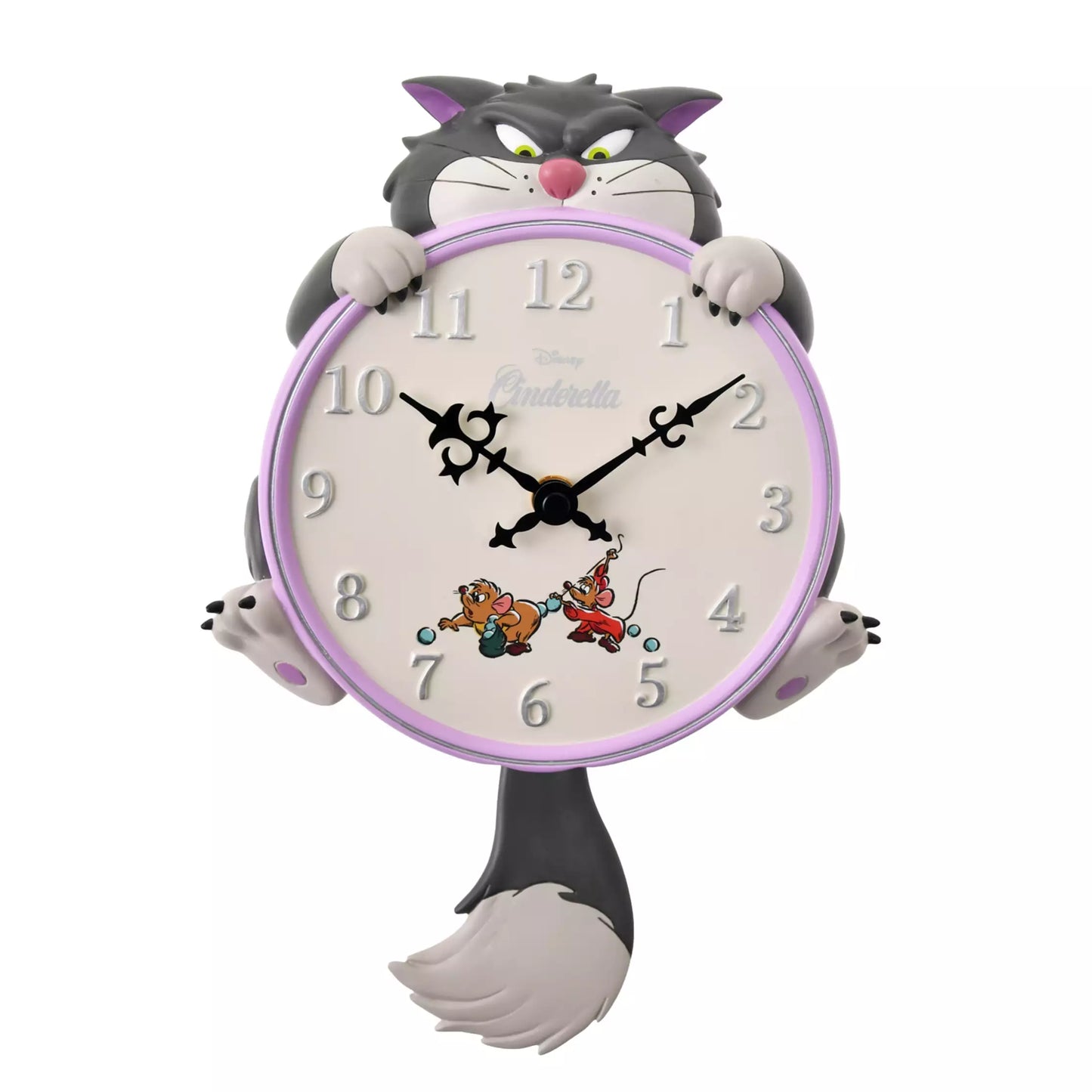 Disney Cat Day 2026 home decor item. High-quality lifestyle goods featuring a sophisticated 'chic antique' Disney Cat design. Perfect for adult Disney fans and cat lovers. Lucifer Wall Clock.