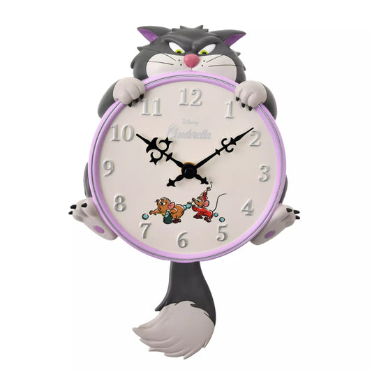 Disney Cat Day 2026 home decor item. High-quality lifestyle goods featuring a sophisticated 'chic antique' Disney Cat design. Perfect for adult Disney fans and cat lovers. Lucifer Wall Clock.