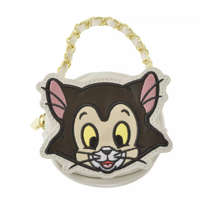 Disney Store Japan Figaro Eco Bag set. A reusable shopping bag that folds into a plush drawstring pouch shaped like Figaro's head. Features a black and white cat design with Cleo the goldfish details.