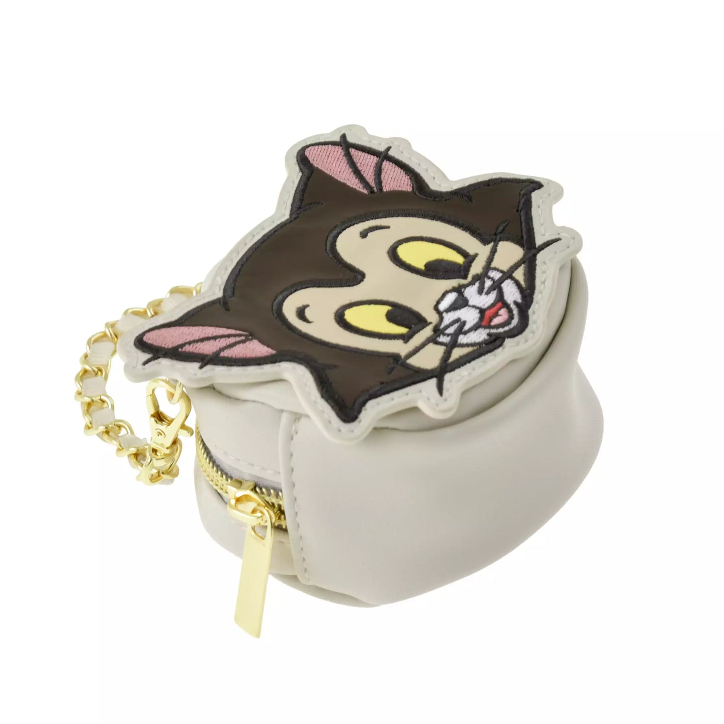 Disney Store Japan Figaro Eco Bag set. A reusable shopping bag that folds into a plush drawstring pouch shaped like Figaro's head. Features a black and white cat design with Cleo the goldfish details.