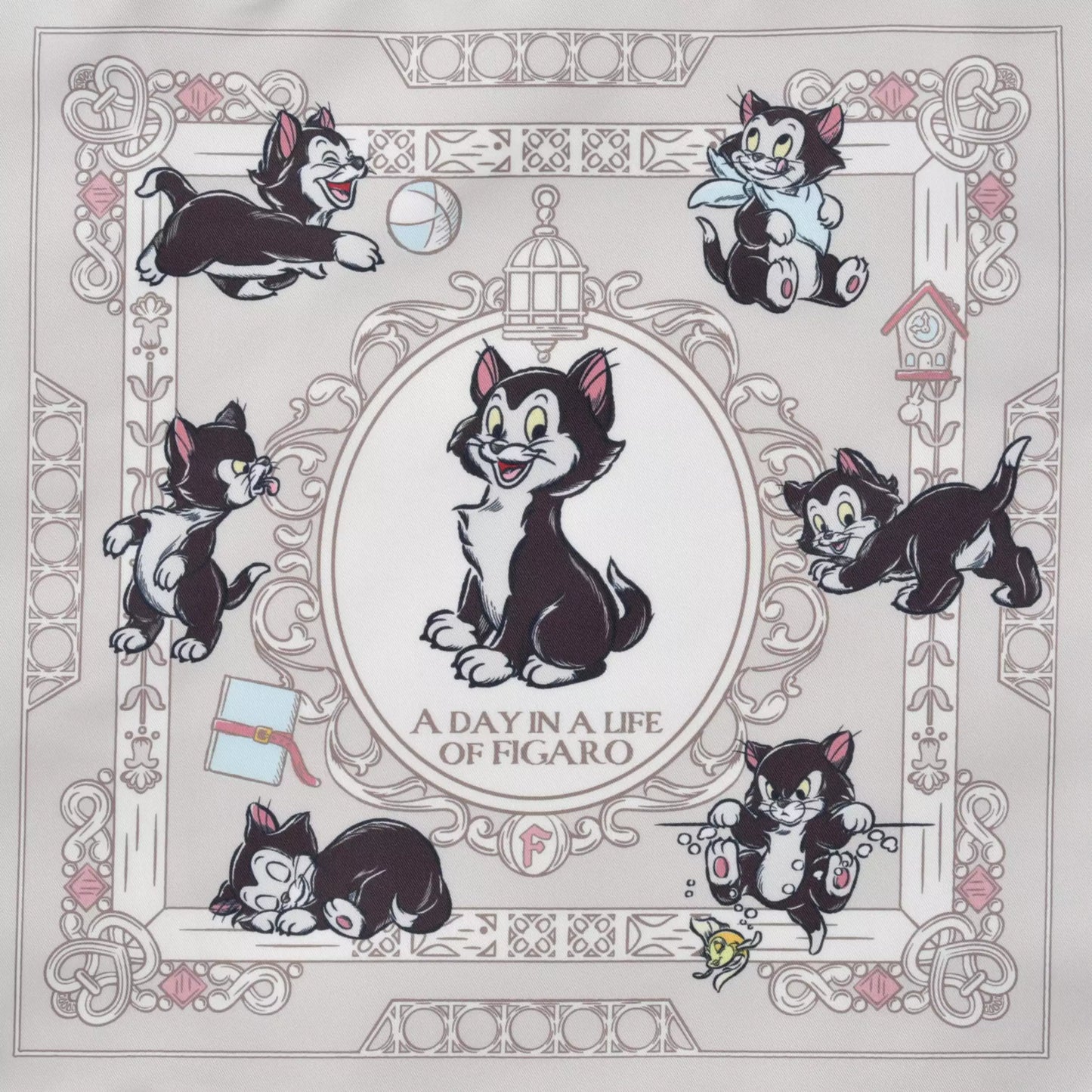 Disney Store Japan Figaro Eco Bag set. A reusable shopping bag that folds into a plush drawstring pouch shaped like Figaro's head. Features a black and white cat design with Cleo the goldfish details.