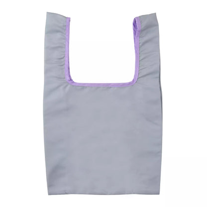 Disney Store Japan Lucifer Eco Bag set. A reusable shopping bag that folds into a plush drawstring pouch shaped like Lucifer's head. Features a gray and white cat design with Jaq and Gus details.