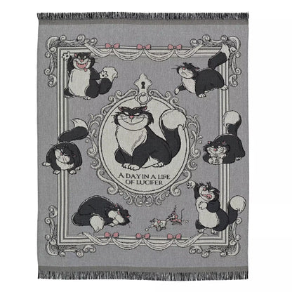 Blanket from the Disney Cat Day 2026 collection. Gray blanket featuring Lucifer, Jaq and Gus in a various adorable positions. Exclusive Japanese Disney merchandise celebrating February 22nd.