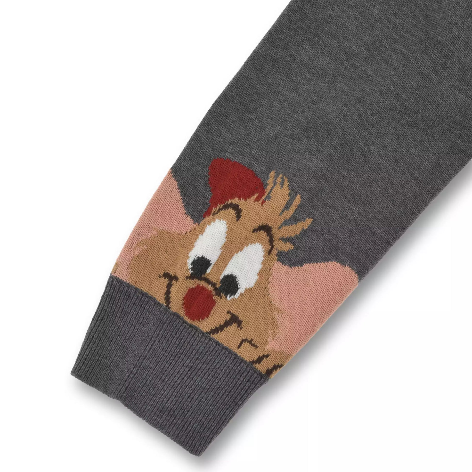 Disney Cat Day 2026 Lucifer Knit Cardigan. A grey button-up cardigan featuring a large woven design of the cat Lucifer from Cinderella on the back with a grumpy expression. Stylish Japan-exclusive Disney apparel.