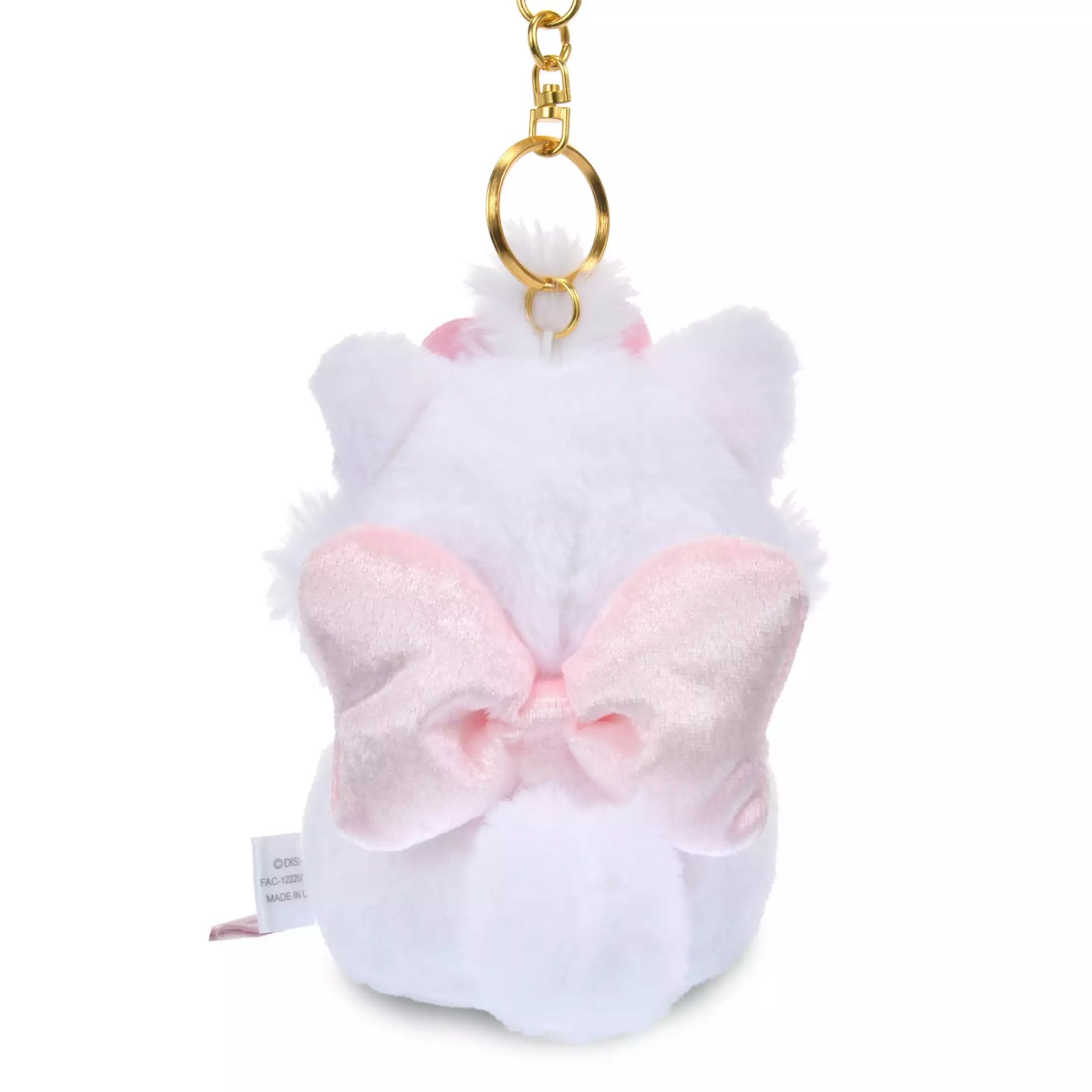 Marie, Toulouse and Berlioz plush keychains from the Disney Cat Day 2026 series. Fluffy stuffed animal keychains holding a yarn ball or mouse toy. These interactive plushies vibrate when the pull-string toy is pulled.