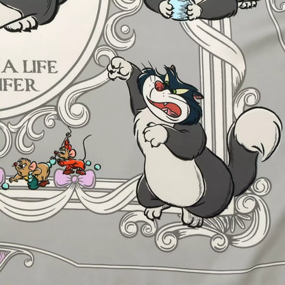 Scarf from the Disney Cat Day 2026 collection. Gray polyester scarf featuring Lucifer in various adorable positions. Exclusive Japanese Disney merchandise celebrating February 22nd.