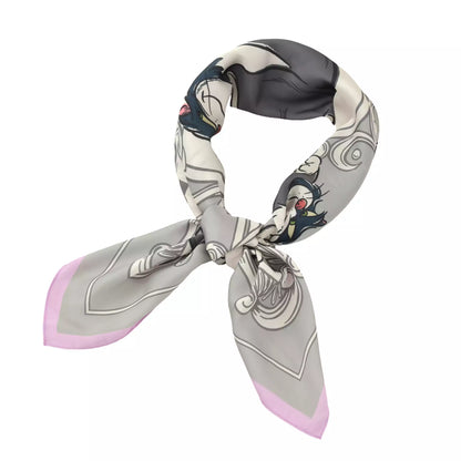 Scarf from the Disney Cat Day 2026 collection. Gray polyester scarf featuring Lucifer in various adorable positions. Exclusive Japanese Disney merchandise celebrating February 22nd.