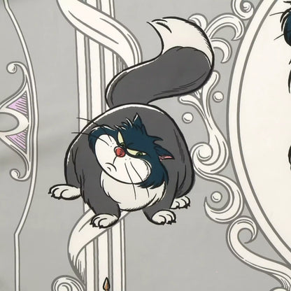 Scarf from the Disney Cat Day 2026 collection. Gray polyester scarf featuring Lucifer in various adorable positions. Exclusive Japanese Disney merchandise celebrating February 22nd.