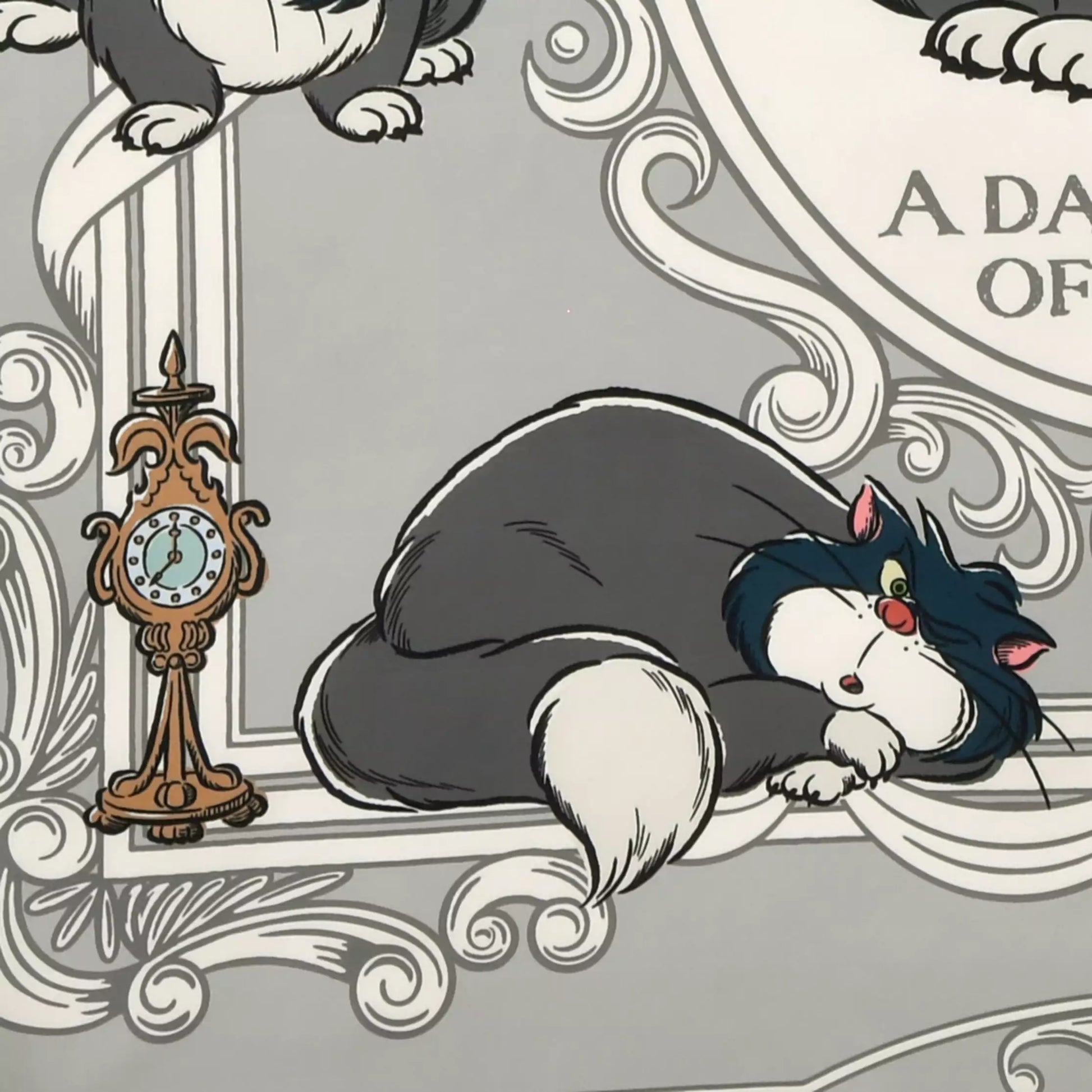 Scarf from the Disney Cat Day 2026 collection. Gray polyester scarf featuring Lucifer in various adorable positions. Exclusive Japanese Disney merchandise celebrating February 22nd.