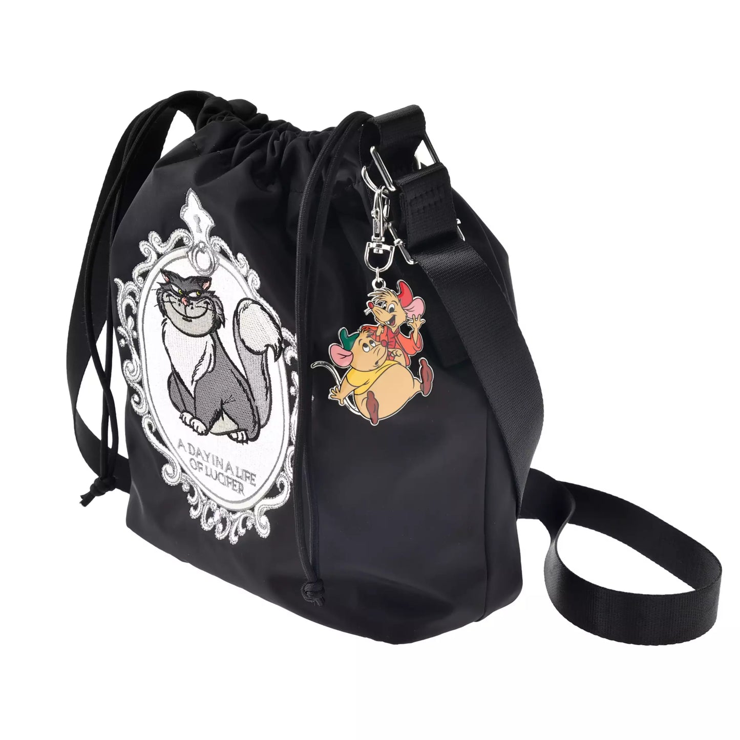 Disney Store Japan Cat Day 2026 limited edition merchandise. Japan exclusive Disney character goods featuring Lucifer, Figaro, and Marie with a chic antique design aesthetic. Lucifer shoulder bag. shop at LEALEA MART.