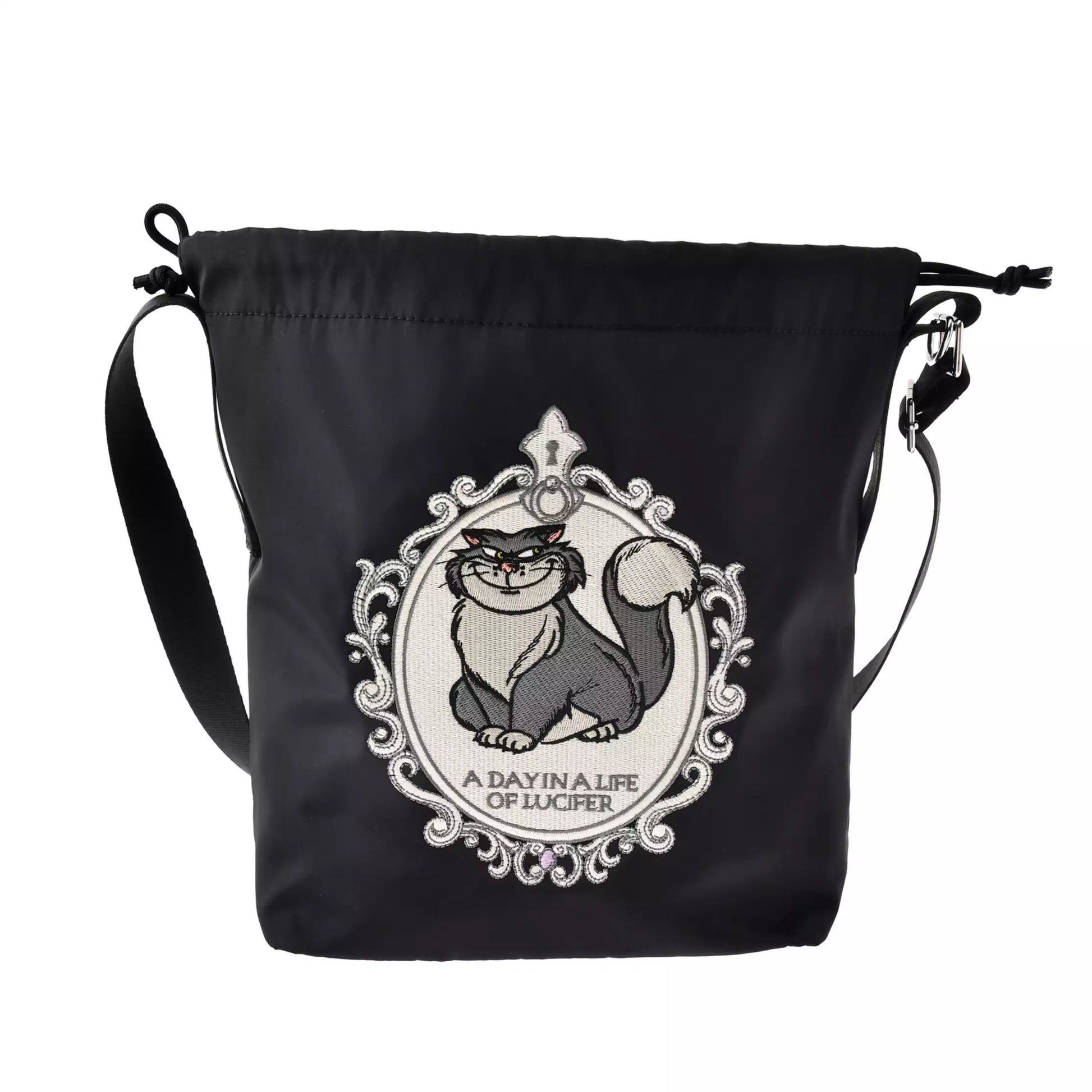 Disney Store Japan Cat Day 2026 limited edition merchandise. Japan exclusive Disney character goods featuring Lucifer, Figaro, and Marie with a chic antique design aesthetic. Lucifer shoulder bag. shop at LEALEA MART.