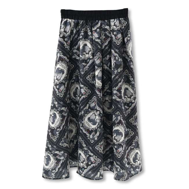 Skirt from the Disney Cat Day 2026 collection. Black polyester skirt featuring Lucifer in a sitting pose. Exclusive Japanese Disney merchandise celebrating February 22nd.