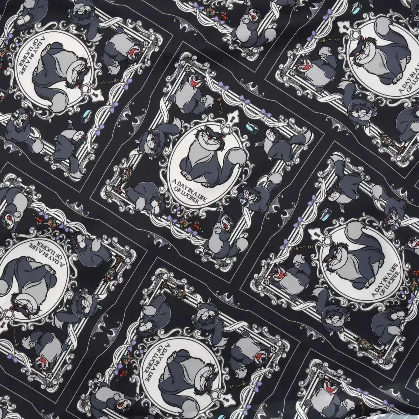 Skirt from the Disney Cat Day 2026 collection. Black polyester skirt featuring Lucifer in a sitting pose. Exclusive Japanese Disney merchandise celebrating February 22nd.