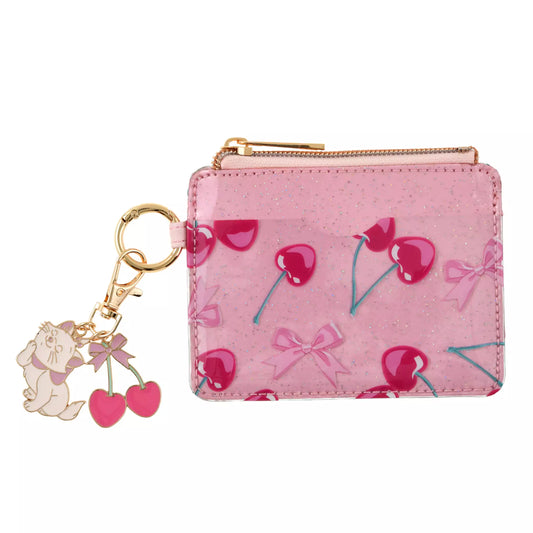 Pink cardholder with cherry design and matching keychain of Marie Aristocats. Exclusive from Disney Store Japan.