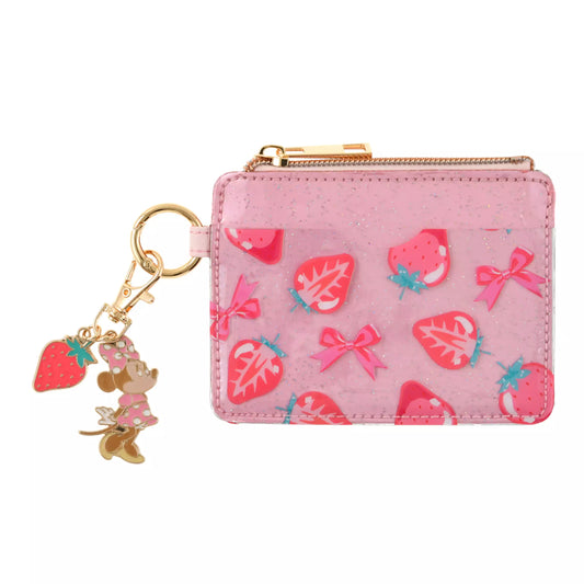 Pink cardholder with cherry design and matching keychain of Minnie. Exclusive from Disney Store Japan.