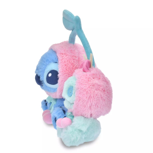 Disney Store Japan Glossy Fruits Stitich and Scrump plush. Stitich and Scrump are wearing a pink cherry fruit shape hat. Japan exclusive aesthetic.