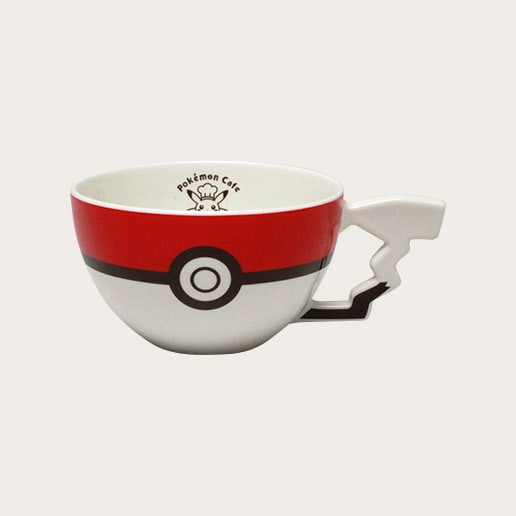 Pokémon-themed mug with red and white Poké Ball design, and Pikachu's tail as a handle. Shop at LEALEA MART.