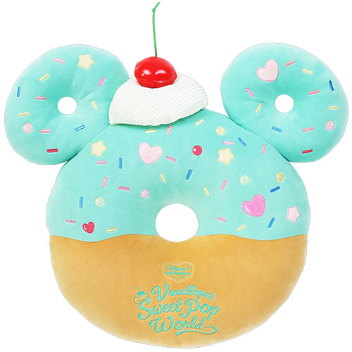 Cushion shape like a donut with sprinkles and a cherry on top, featuring the event 'Vanellope's Sweet Pop World' by Tokyo Disneyland.