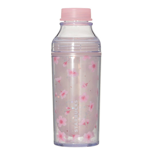 Starbucks Japan SAKURA Shine Brightly 2026 collection merchandise. Limited edition series featuring glitter pink stainless bottles, Stanley collaboration tumblers in pink gradient, and color-changing cups. The design theme highlights vivid spring colors, metallic gold accents, and bright cherry blossom patterns.