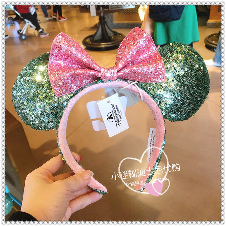 SHDL - Green and pink sequin ears / headband