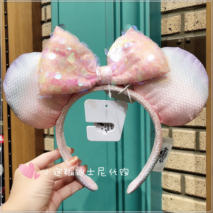 SHDL - Pink ribbon sequin ears / headband