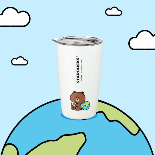 Hong Kong Starbucks -  LINE Friends BROWN EARTH DAY 12OZ STAINLESS STEEL TUMBLER TO GO