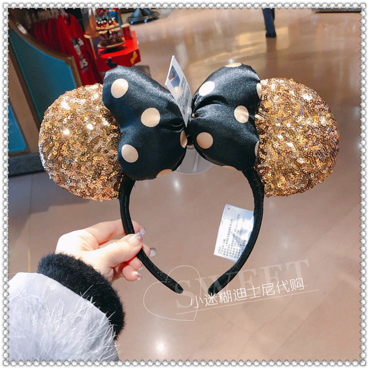 SHDL - Gold sequin with black ribbon ears / headband